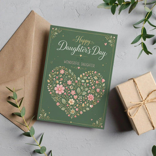 Green Floral Heart Daughter's Day Personalised Card