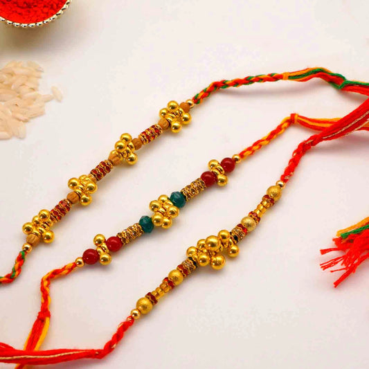 Set Of 3 Golden Beads Rakhi