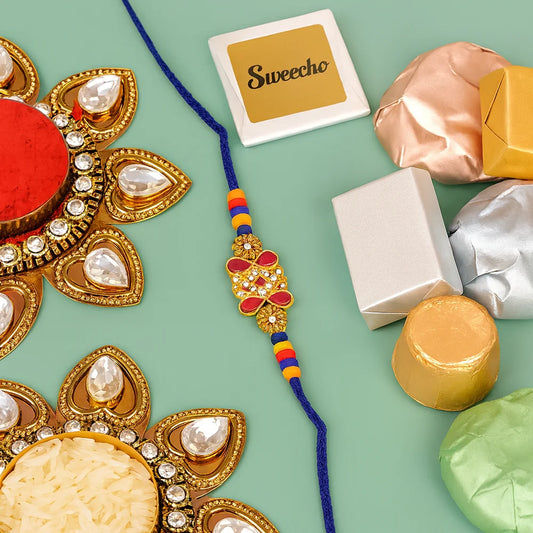Designer Kundan Rakhi and Assorted Chocolates 100gm