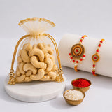 Ethnic Pearl Bhaiya Bhabhi Rakhi with Premium Cashews | Rakhi Gift Set