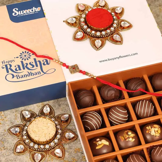 Antique Kundan Rakhi and Premium Assorted Chocolates
