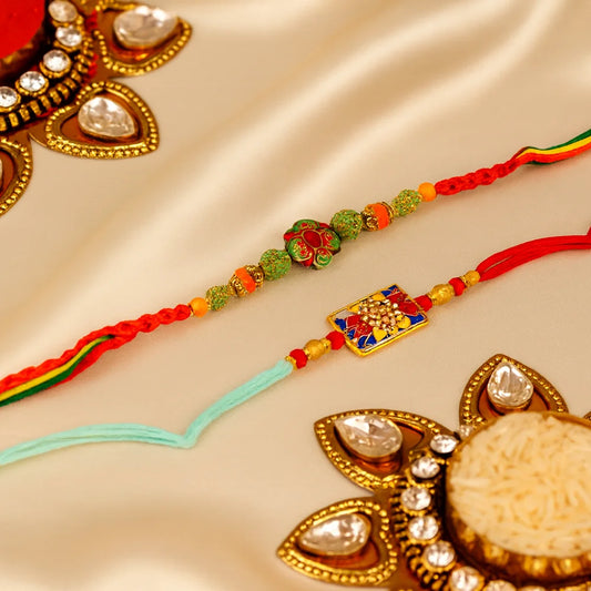 Antique and Kundan Rakhi Set of 2