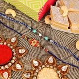 Evil Eye and Kundan Rakhi with Kaju Katli Set of 2