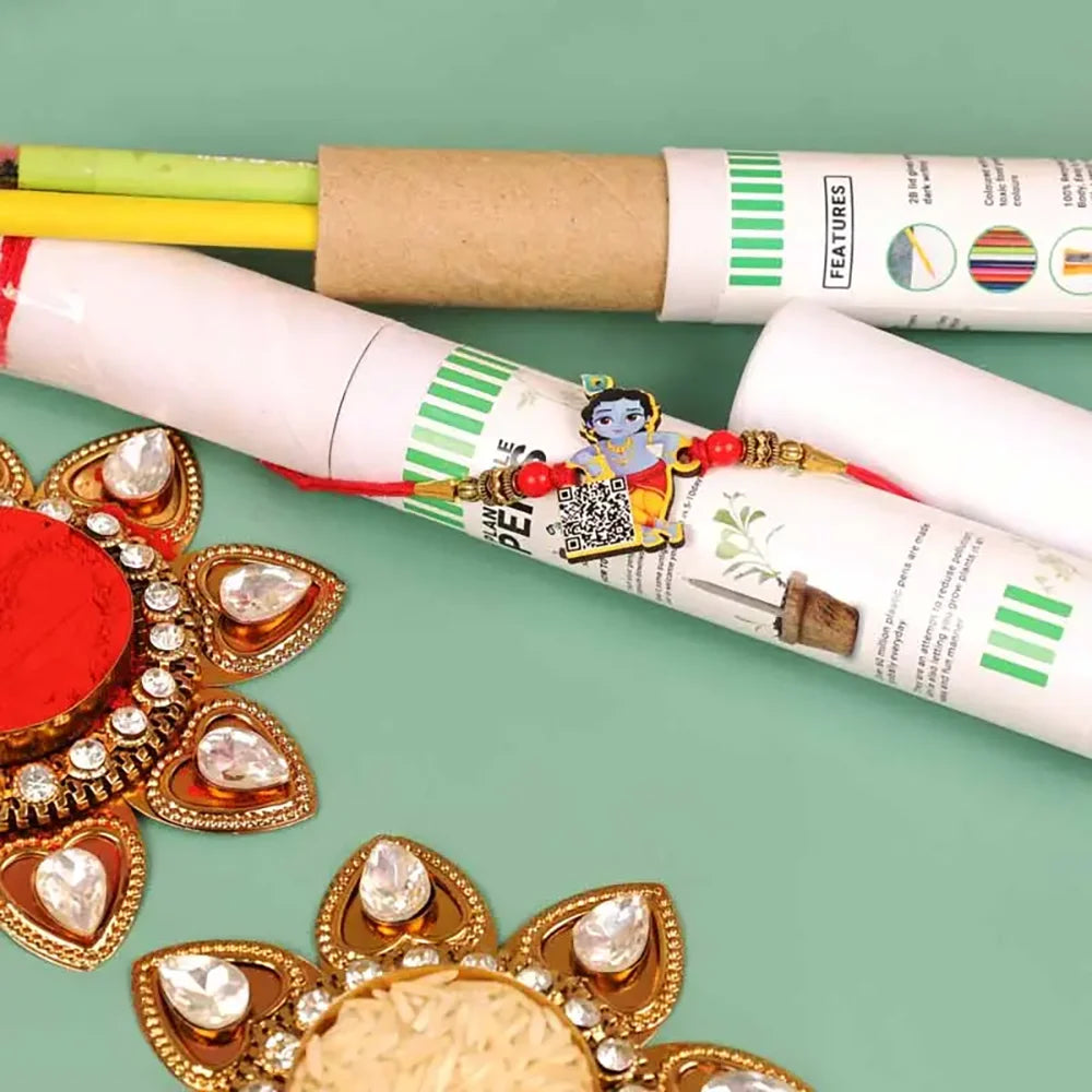 Krishna Kids Rakhi and Eco Friendly Pencils