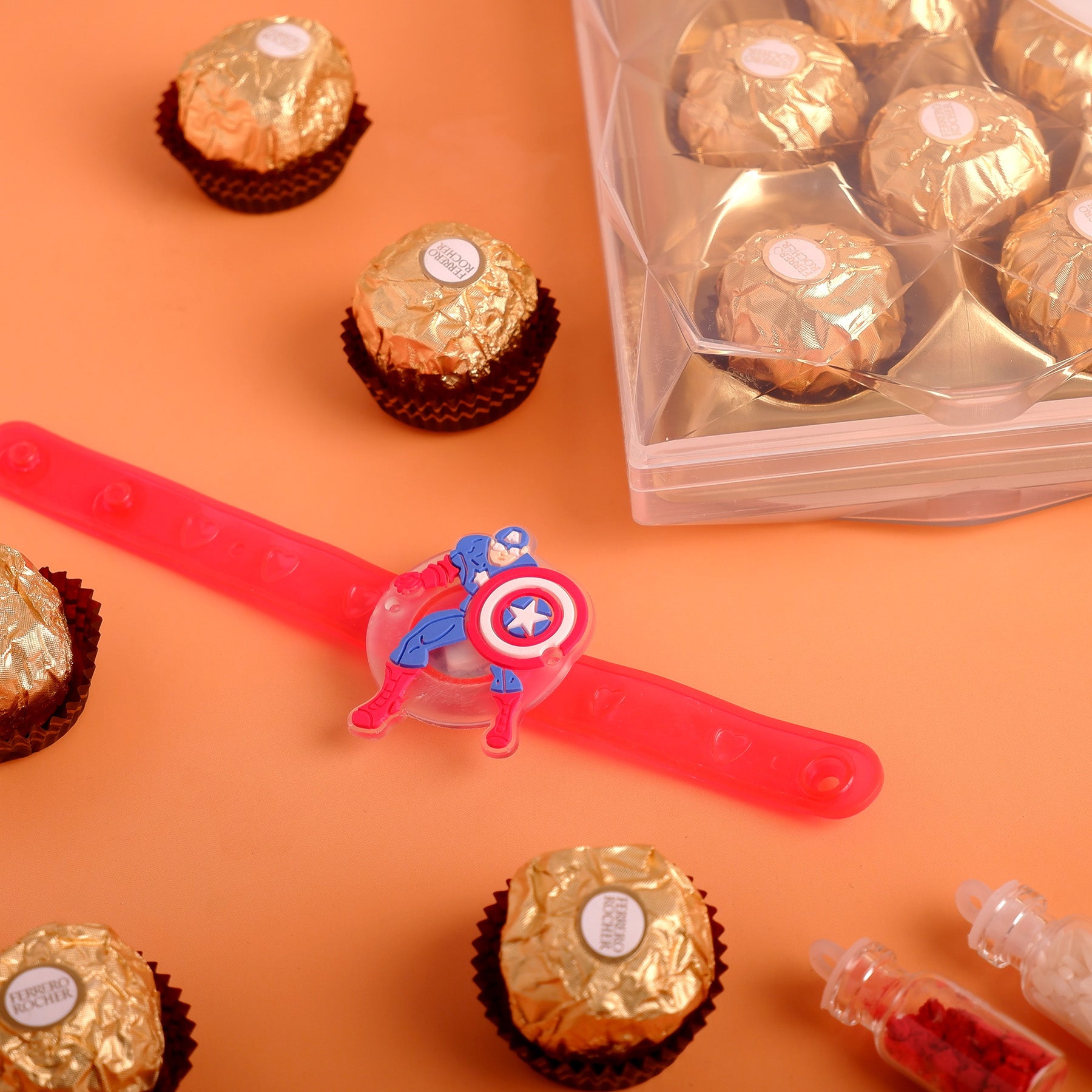 Captain America Red Rakhi with Ferrero Rocher Gift Box