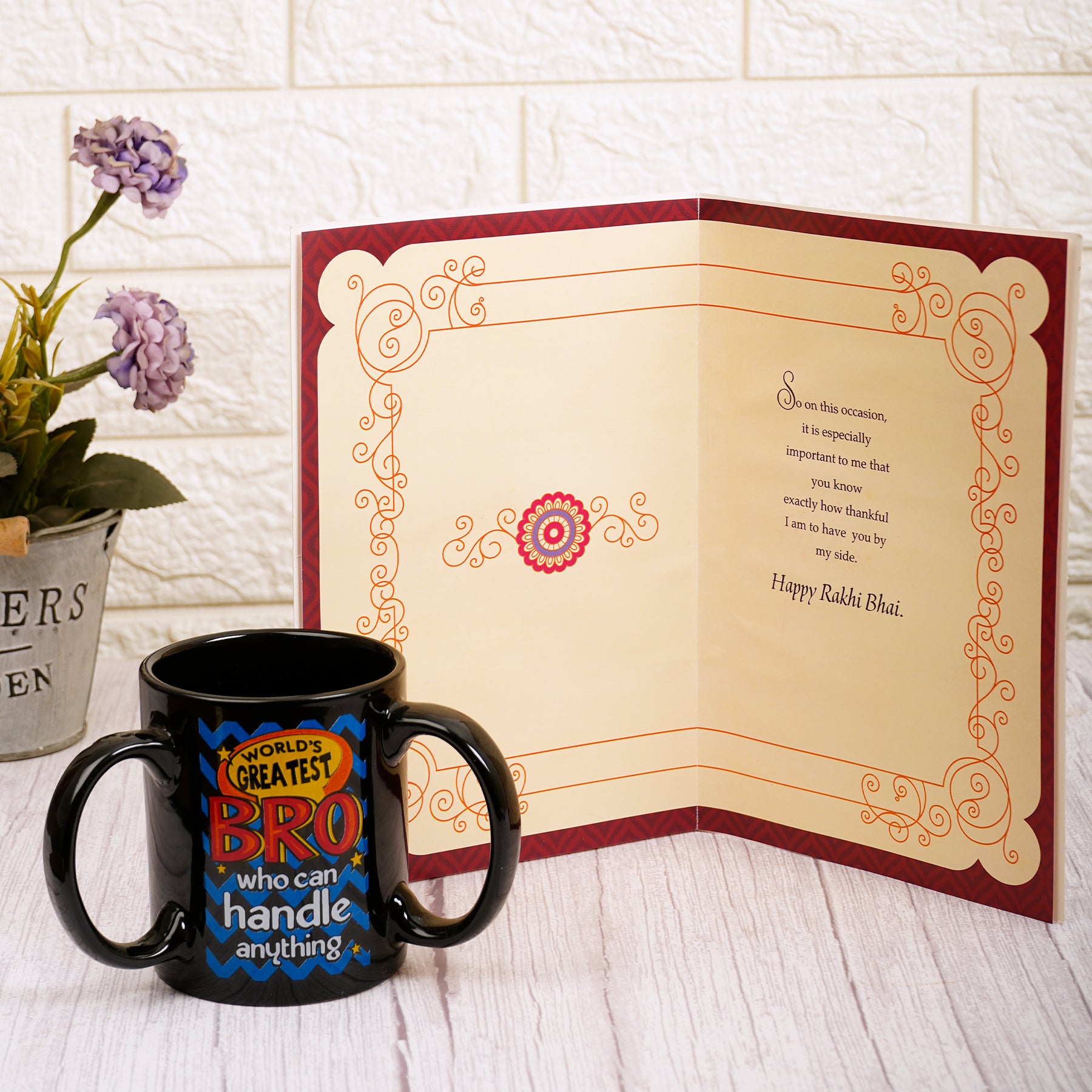 Celebrations Rakhi Greeting Card With Three Handle Mug