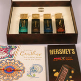 Oud Of Dubai Perfume with Rakhi Greeting Card and Hersheys Coffee Chocolate