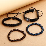 Evil Eye Beaded Multilayer Black Leather Bracelet 