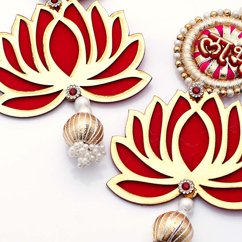 Traditional Pink Shubh Labh Lotus Hanging