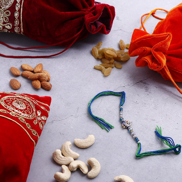 Beautiful Peacock Rakhi with Kaju Badam 100 GM