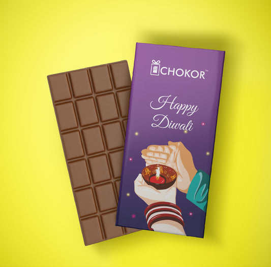 CHOKOR Happy Diwali (Diya Design) -  Coffee Flavoured Almond Chocolate Bar
