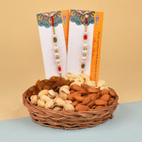 2 Pearl Rakhis with A Dry Fruit Cane Basket