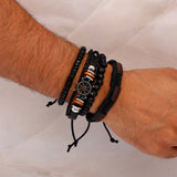 Helm Black Beaded Multilayer Leather Bracelet