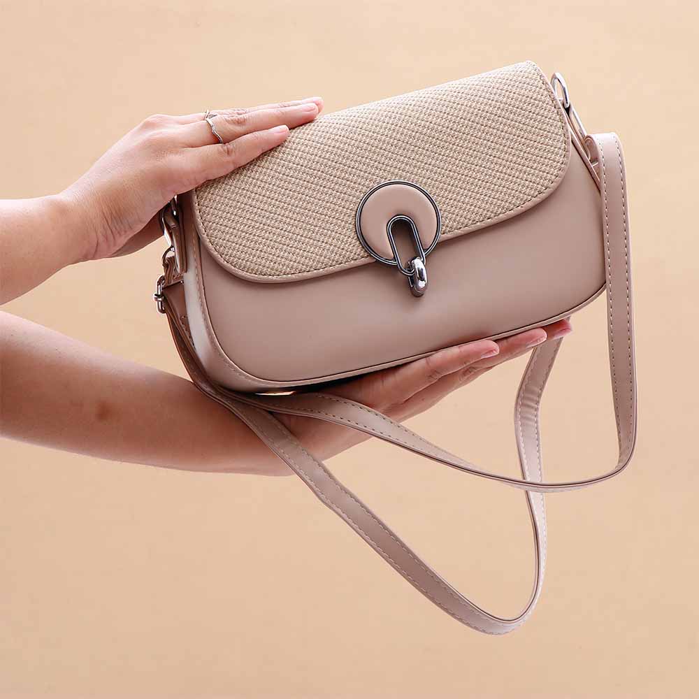 Archies Beige Luxe Diva Handbag with Adjustable Straps
