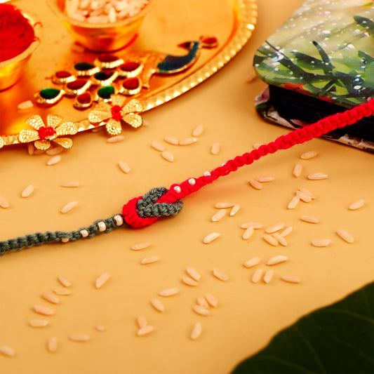 Beaded Pink and Grey Rakhi