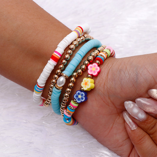 Floral Charm Multi Layer Bracelet Set