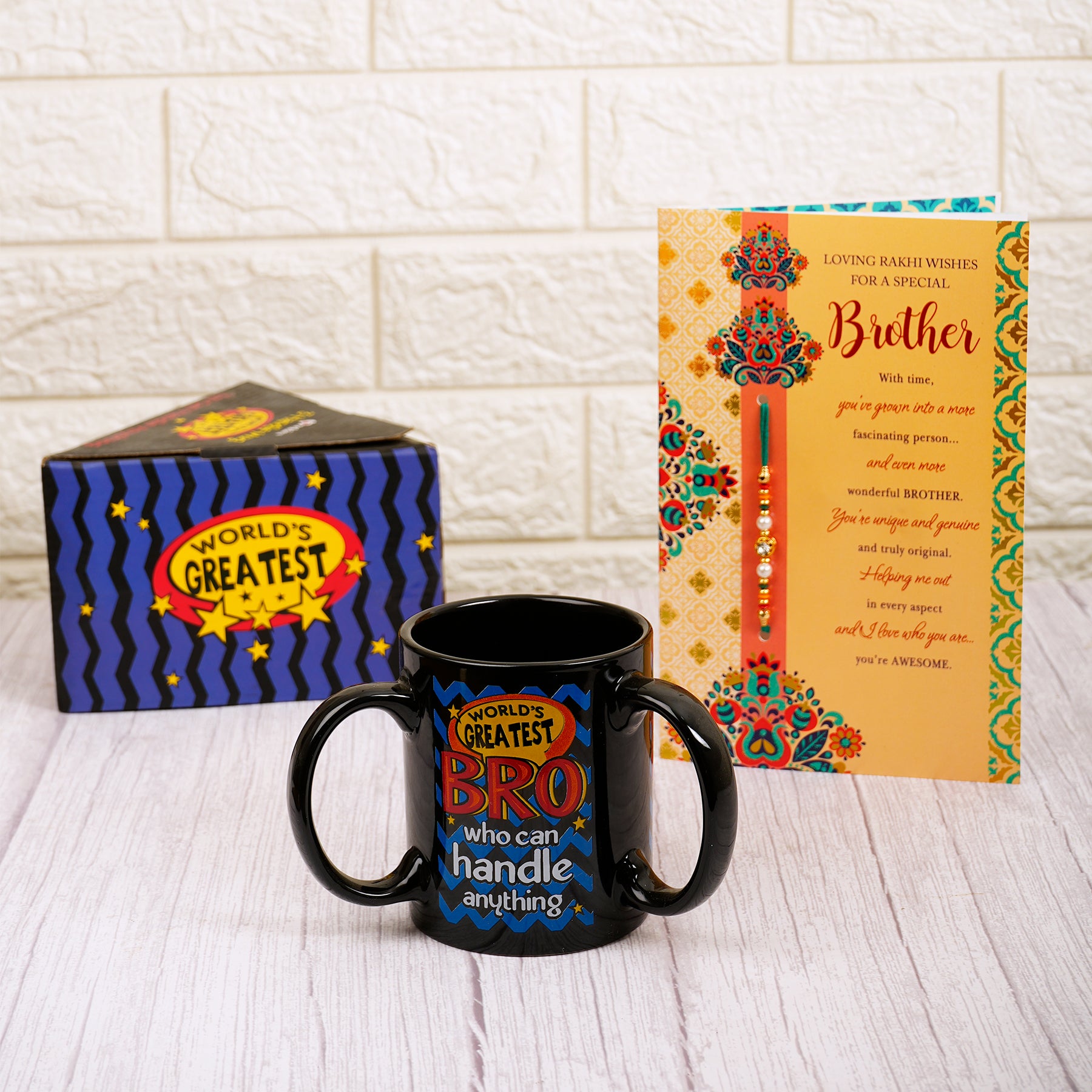 Loving Wishes Rakhi Greeting Card With Three Handle Mug