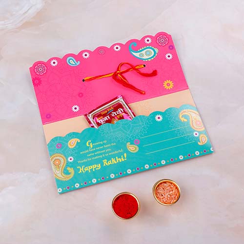 Designer Rakhi mailer with Roli chawal and Envelope