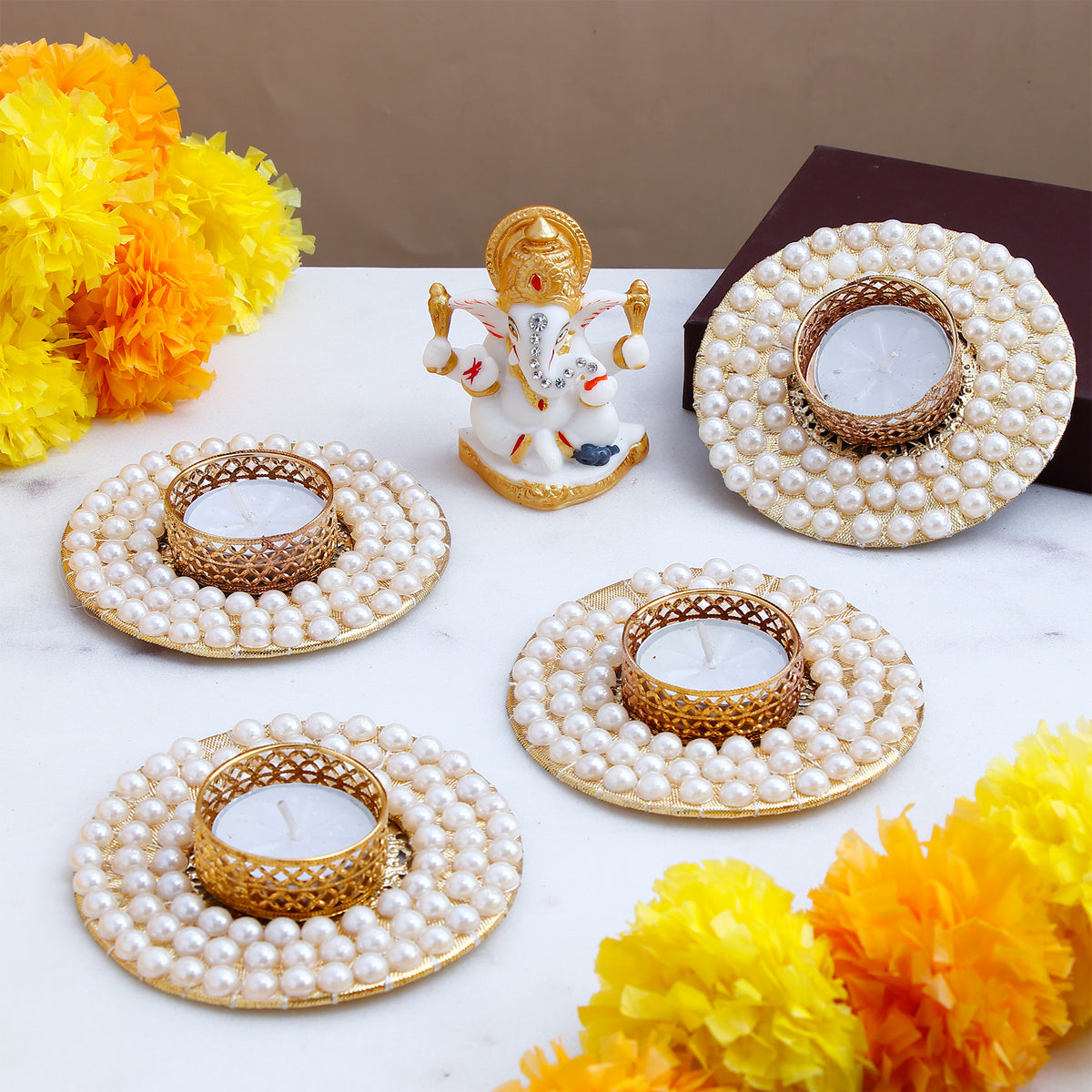 Lord Ganesha Idol with Handcrafted Diya in Elegant Box