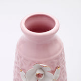 Pink Ceramic Vase with Embossed Flowers
