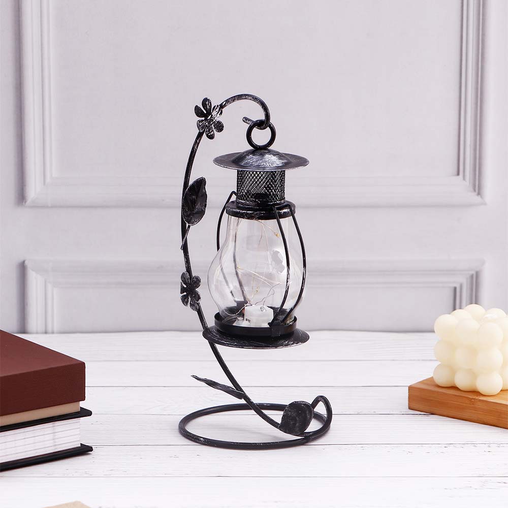 Antique Metal Lantern with Glass Jar Light