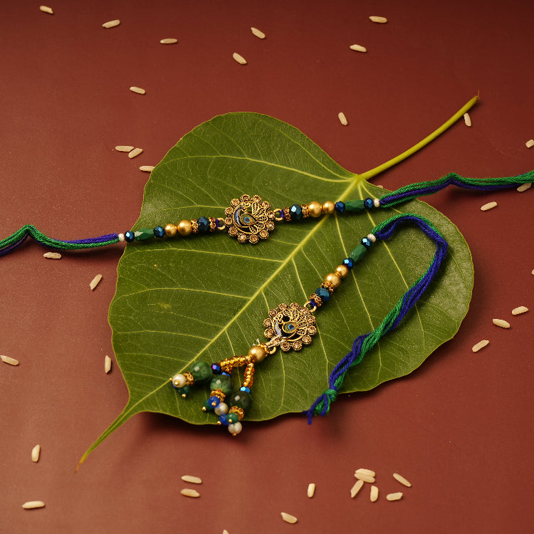 Gold Emblished Peacock Bhaiya Bhabhi Rakhi