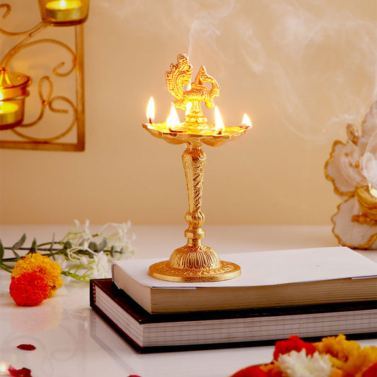 Peacock Golden Diya Jyoti Stand