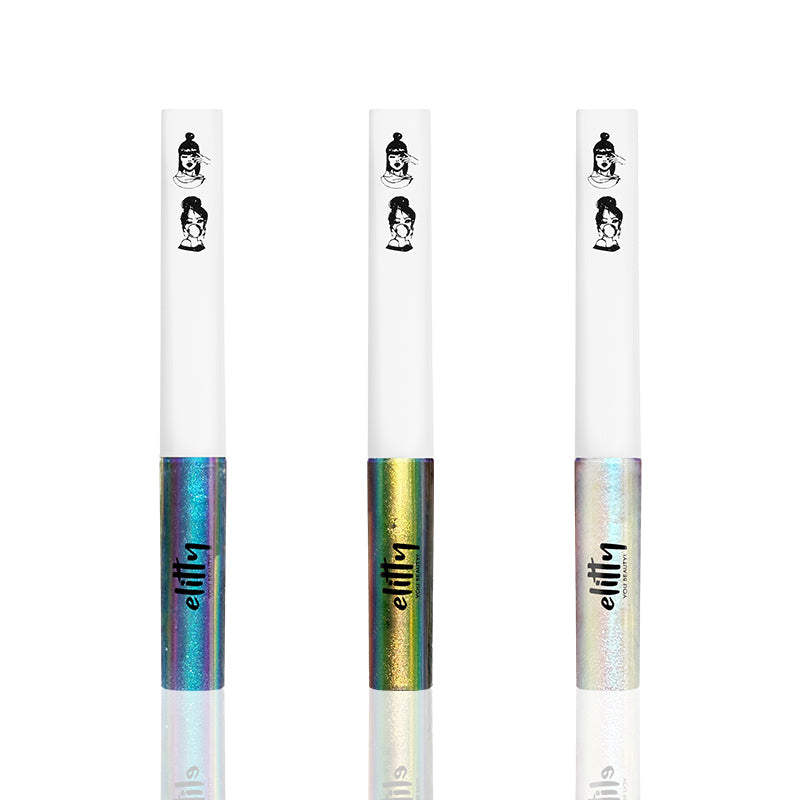 Elitty Prism Ombre Waterproof Liquid Eyeliner Combo | Pack of 3 Holographic Shades  (Green Brown,Silver Blue, Purple Blue)  |4 ML Each 
