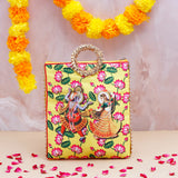 Shree Lakshmi Narayan Ethnic Handcrafted Zip Up Fabric Bag With Besan Ladoo - 250 GM