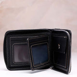 Classic Black Leather Zip-Up Wallet