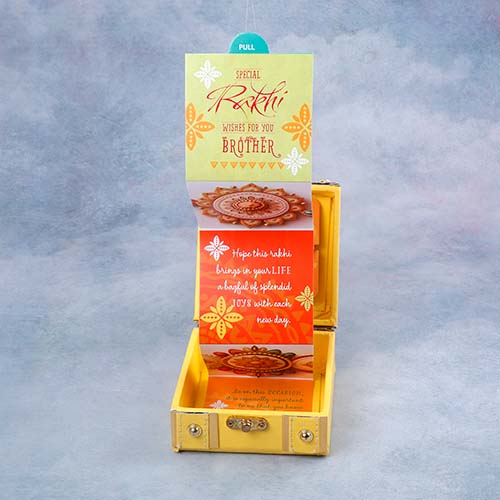 Beautiful Golden Rakhi in Trunk Box