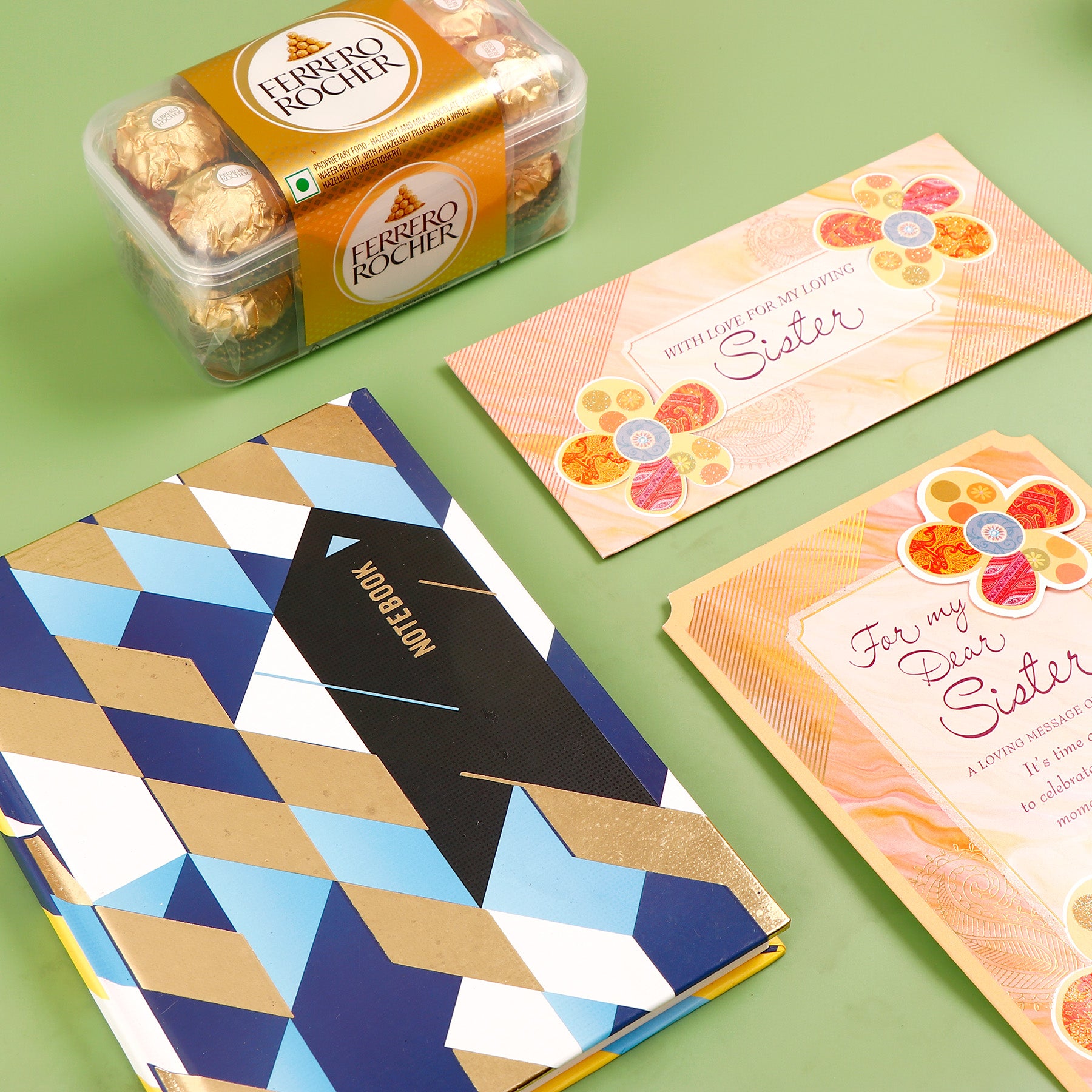 Abstract Notebook with Greeting Card and Ferroro Rocher 200 GM