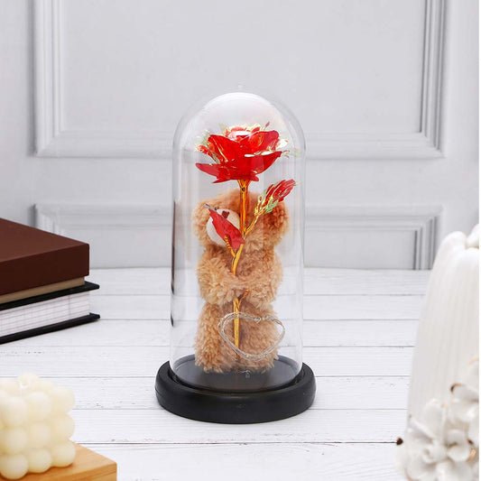 Red Teddy LED Glass Jar Showpiece