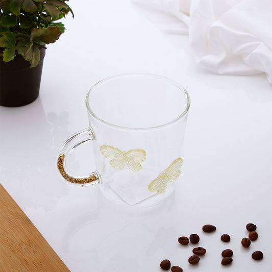 Yellow Butterfly Charmed Glass Mug