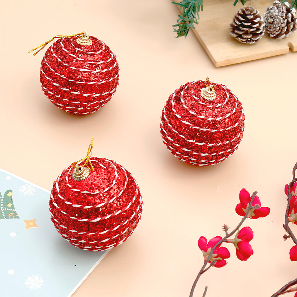 Red Spirals Christmas Decor Balls