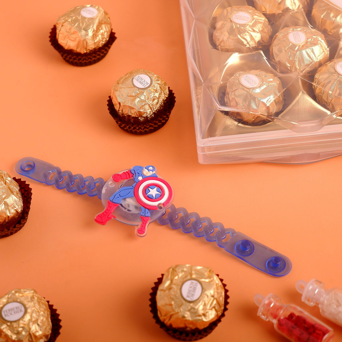 Captain America Blue Rakhi with Ferrero Rocher Gift Box