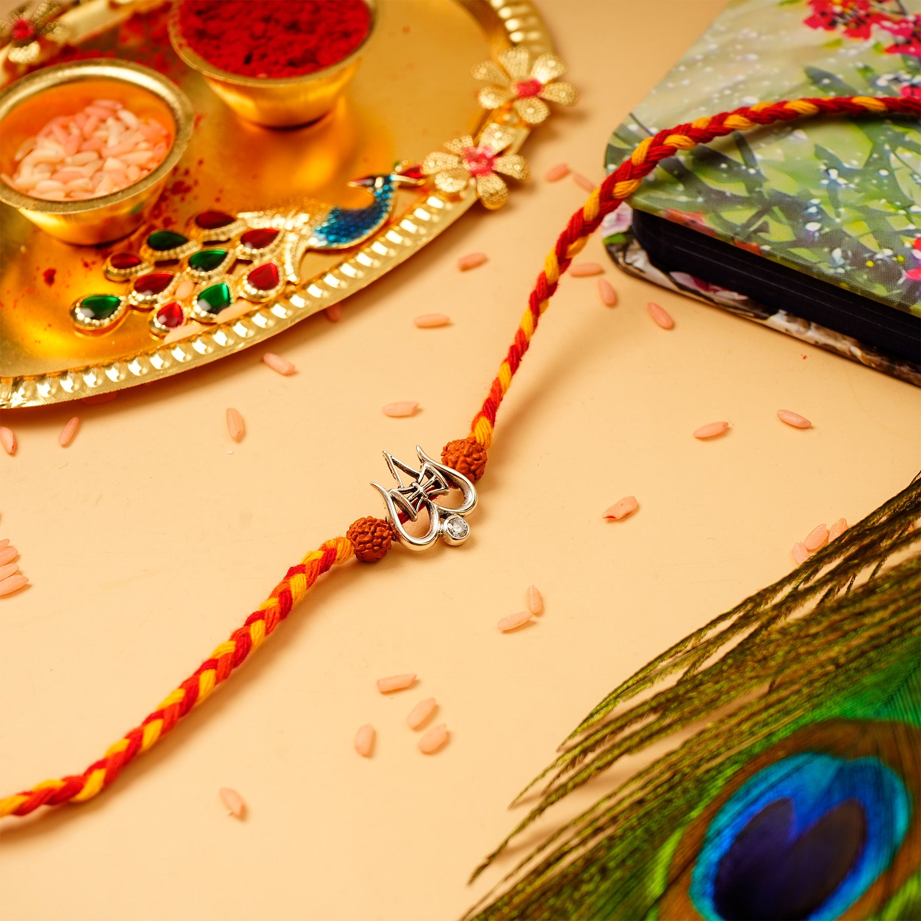 Trishul Silver Rakhi  with Hersheys Kisses Dark n Almonds Chocolate 100 GM