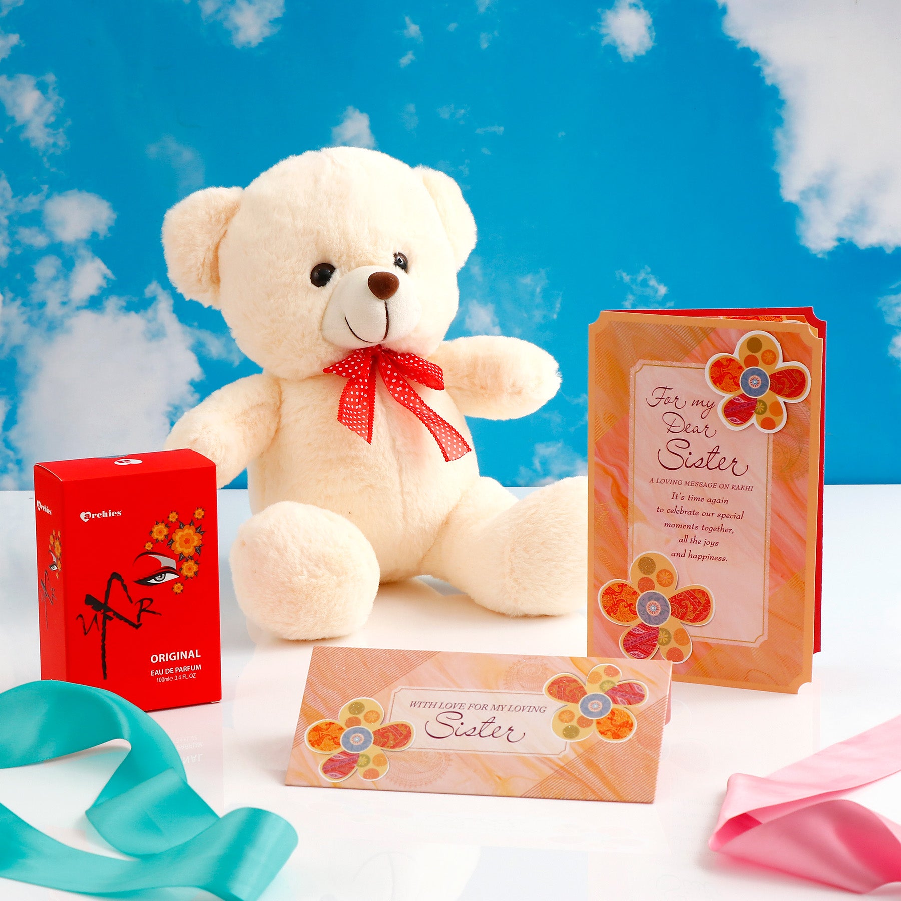 Beige Teddy Gift Set with UXR Perfume and Greeting Card