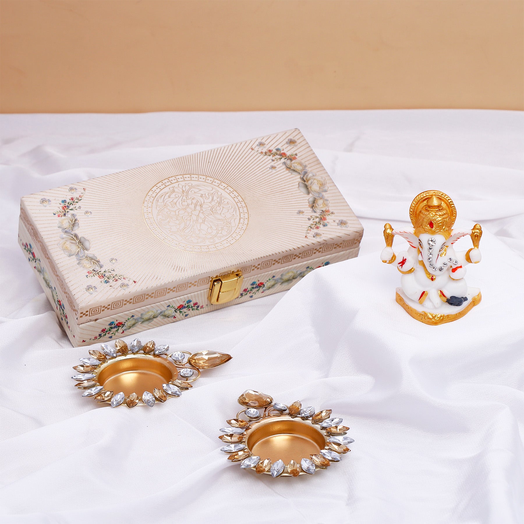 Lord Ganesha Idol with Handcrafted Diya in Elegant Box