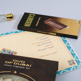 Oud Of Dubai Perfume with Rakhi Greeting Card and Hersheys Chocolate Bar