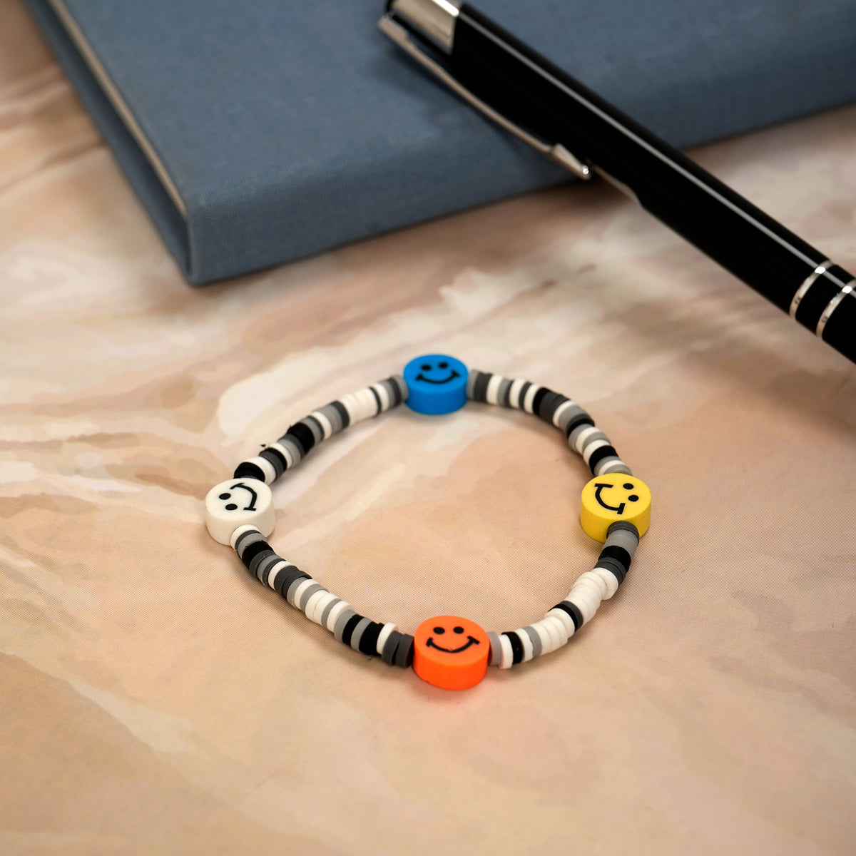 White Loop Smiley Bead Friendship Bracelet