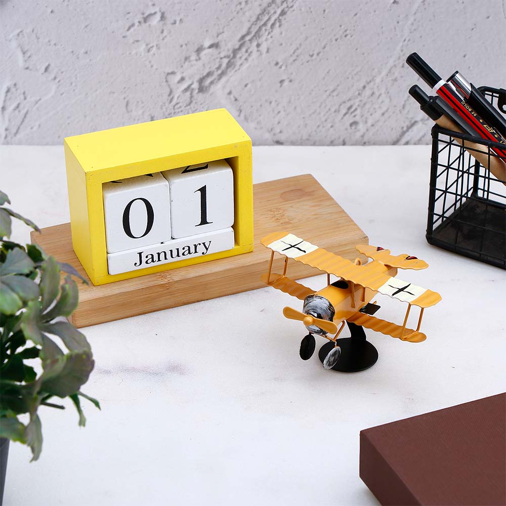 Vintage Biplane Table Top Calendar - Yellow