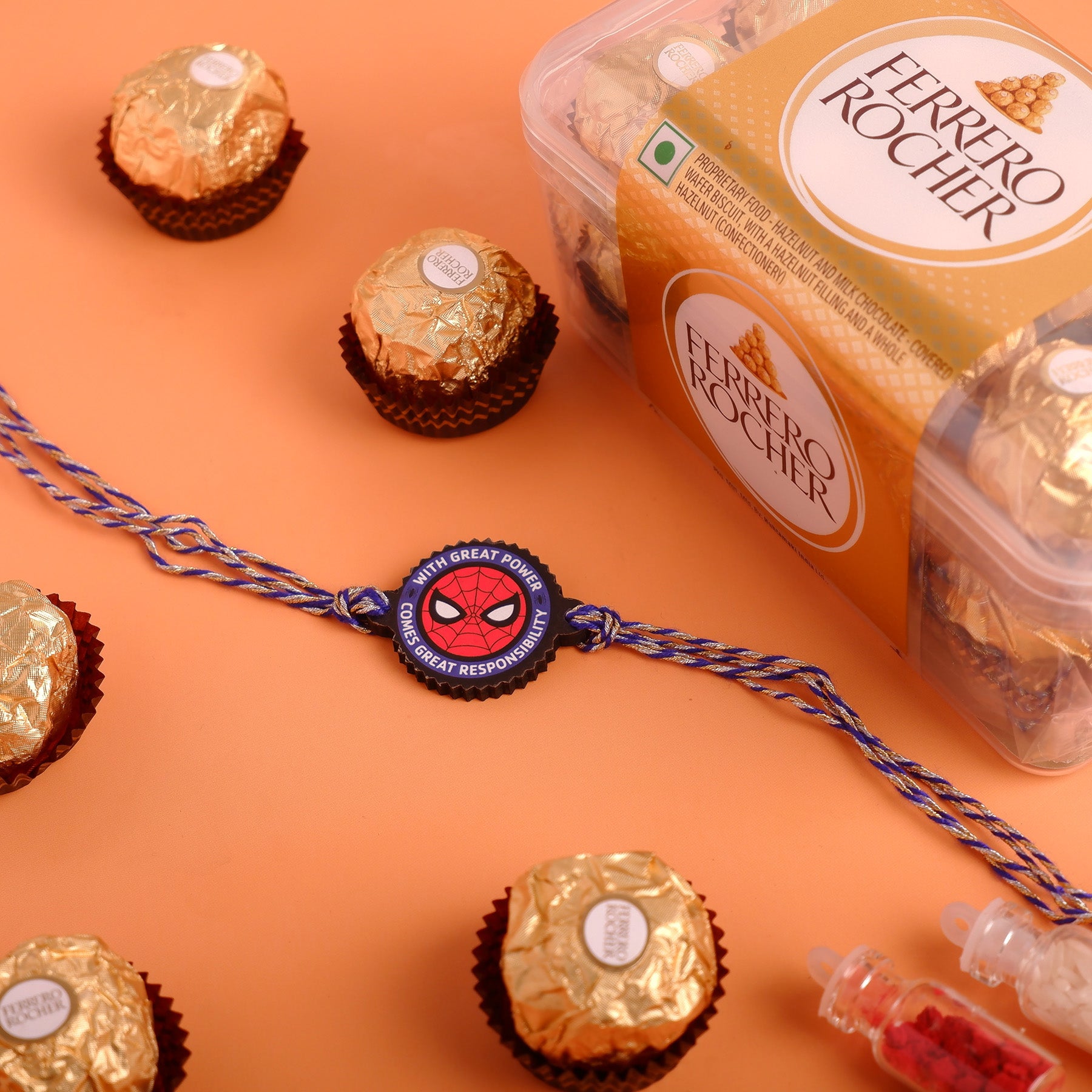 Avengers Spiderman Rakhi  with Ferrero Rocher 200 GM