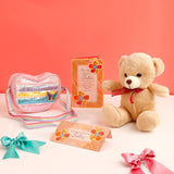 Pink Bow Shimmer Bag with Pink Teddy and Greeting Card