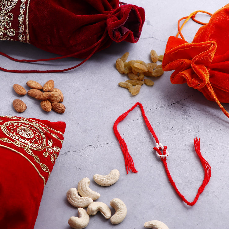 Knotted Beads White Rakhi with Kaju Badam 100 GM