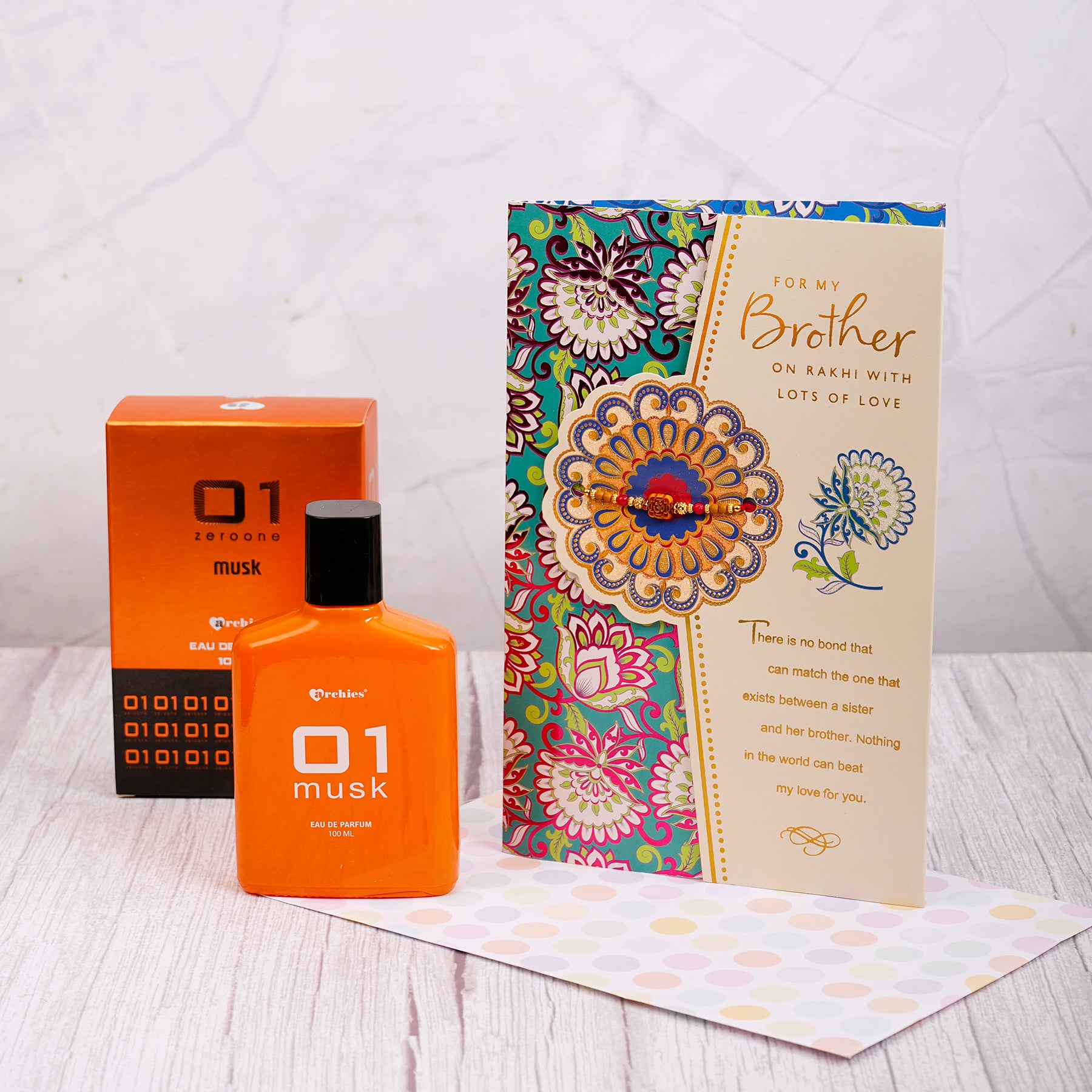 Musk Perfume with  Rakhi Wishes Greeting Card