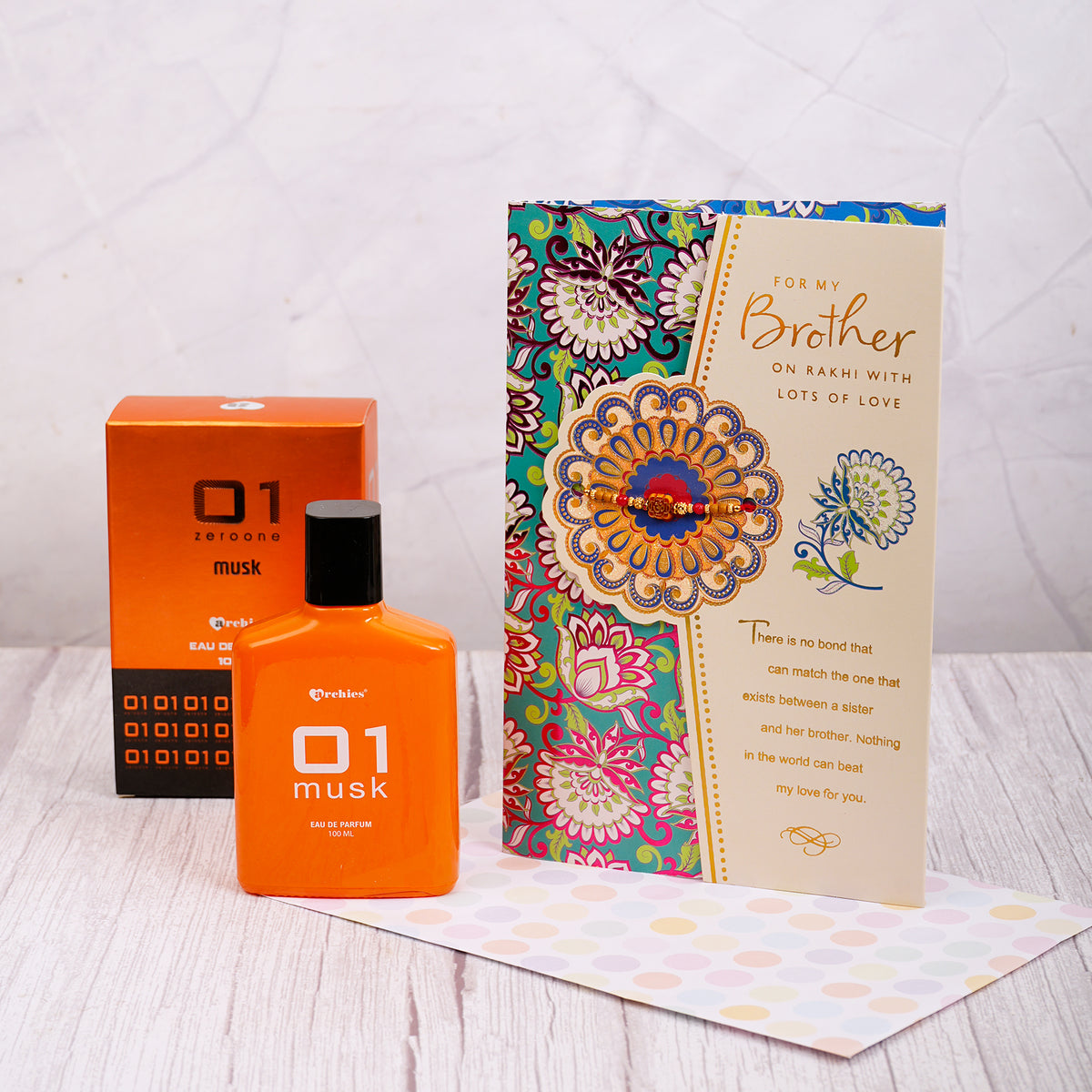 Musk Perfume with  Rakhi Wishes Greeting Card