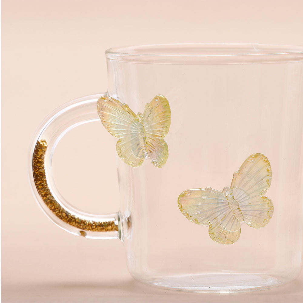 Yellow Butterfly Charmed Glass Mug