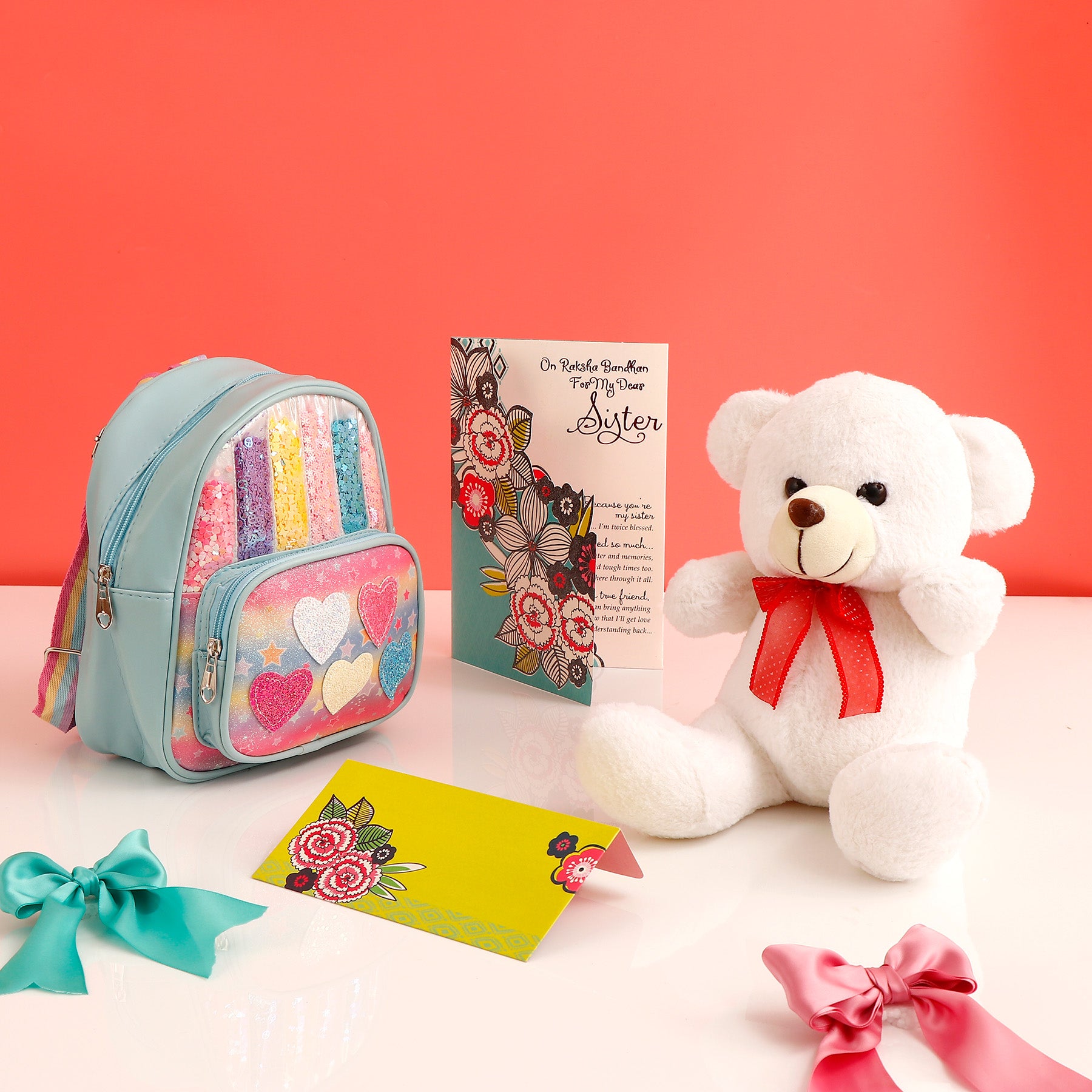Blue Sweetheart Bag with Brown Teddy and Greeting Card