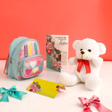 Blue Sweetheart Bag with Brown Teddy and Greeting Card